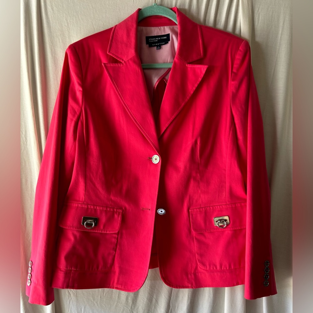 Jones, New York, signature, stretch, jacket, hot pink.